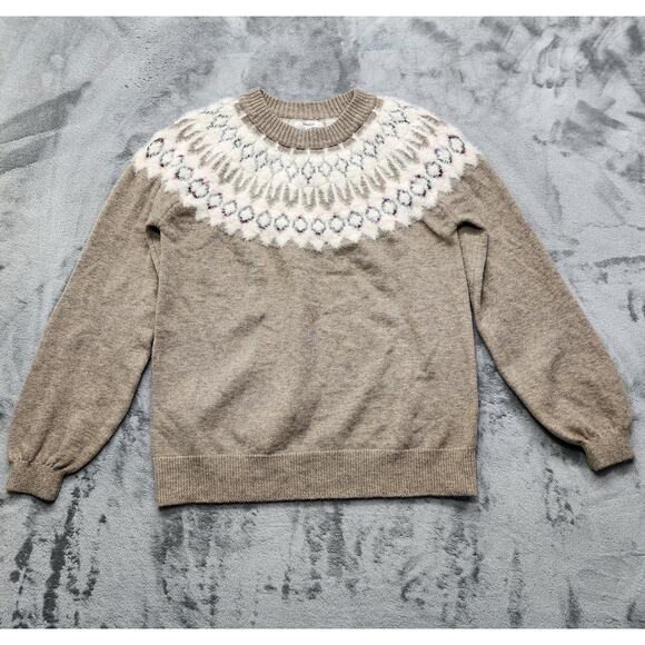Maurices Sweaters - NEW Maurices Sweater Womens M Tan Fair Isle Eyelash Crew Neck Pullover Stretch